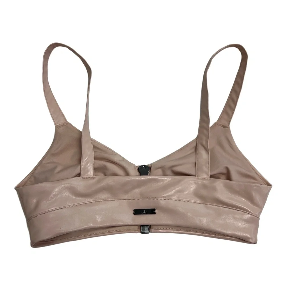 Alo Yoga Liquid Sports Size XS Bralette Nectar Strappy Front Zip Faux Leather‎